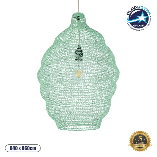 GLOBOSTAR® KENTUCKY 01900 Vintage Κρεμαστό Φωτιστικό Οροφής με Ντουί 1 x E27 AC 220-240V IP20 - Τιρκουάζ - Μ40 x Π40 x Y60cm