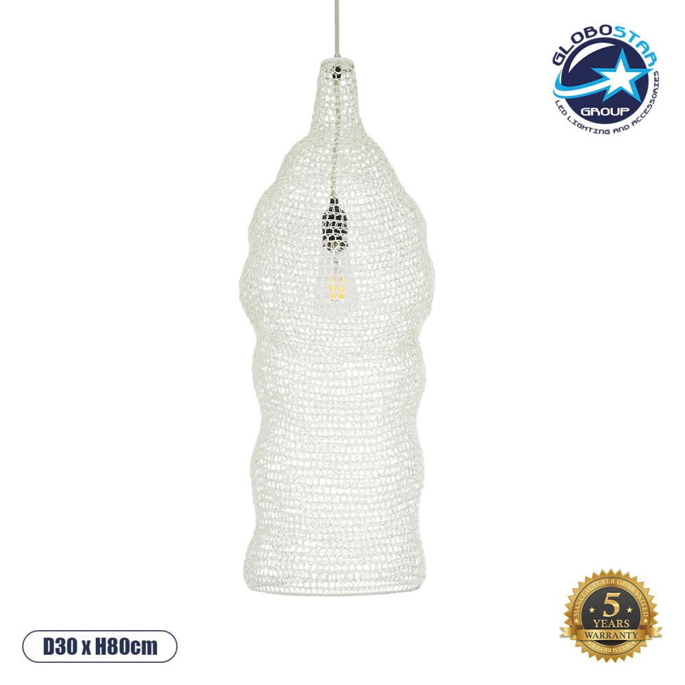 GLOBOSTAR® KENTUCKY 01904 Vintage Κρεμαστό Φωτιστικό Οροφής με Ντουί 1 x E27 AC 220-240V IP20 - Λευκό - Μ30 x Π30 x Y80cm