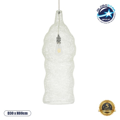 GLOBOSTAR® KENTUCKY 01904 Vintage Κρεμαστό Φωτιστικό Οροφής με Ντουί 1 x E27 AC 220-240V IP20 - Λευκό - Μ30 x Π30 x Y80cm