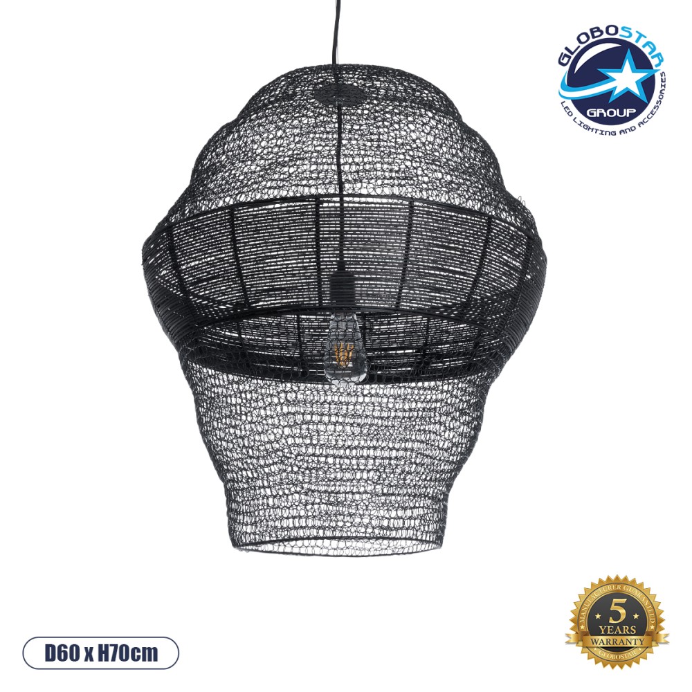 GLOBOSTAR® KENTUCKY 01912 Vintage Κρεμαστό Φωτιστικό Οροφής με Ντουί 1 x E27 AC 220-240V IP20 - Μαύρο - Μ60 x Π60 x Υ70cm