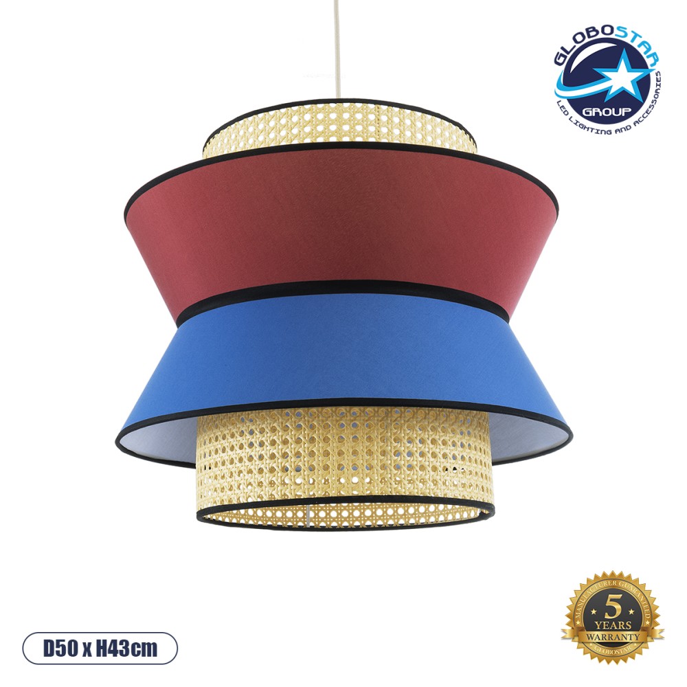 GLOBOSTAR® SAIGE 01919 Boho Κρεμαστό Φωτιστικό Οροφής με Ντουί 1 x E27 AC 220-240V IP20 - Πολύχρωμο - Μ50 x Π50 x Υ43cm