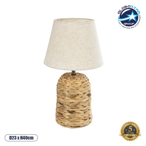 GLOBOSTAR® HOLOKAI 01960 Boho Επιτραπέζιο Φωτιστικό Πορτατίφ με Ντουί 1 x E27 AC 220-240V IP20 - Μπεζ & Λευκό - Μ23 x Π23 x Υ40cm