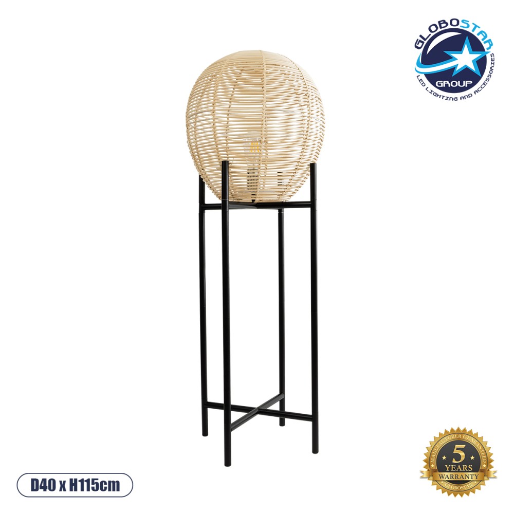GLOBOSTAR® NERINA 02015 Boho Επιδαπέδιο Φωτιστικό με Ντουί 1 x E27 AC 220-240V IP20 - Μαύρο & Μπεζ - Μ40 x Π40 x Υ115cm