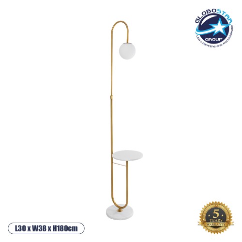 GLOBOSTAR® CORDELIA 02025 Μοντέρνο Επιδαπέδιο Φωτιστικό με Ντουί 1 x E27 AC 220-240V IP20 - Χρυσό & Λευκό - Μ30 x Π38 x Υ180cm
