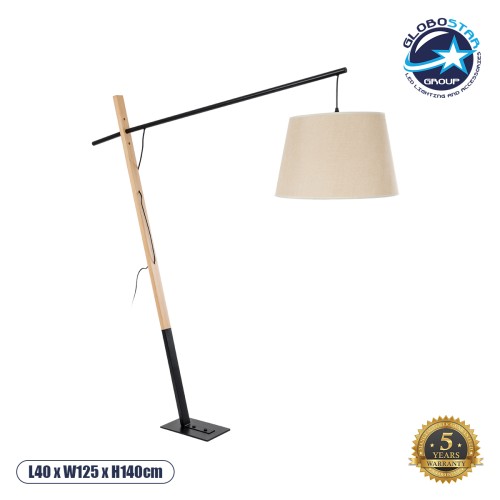GLOBOSTAR® KELSIE 02030 Μοντέρνο Επιδαπέδιο Φωτιστικό με Ντουί 1 x E27 AC 220-240V IP20 - Μαύρο & Μπεζ - Μ40 x Π125 x Υ140cm