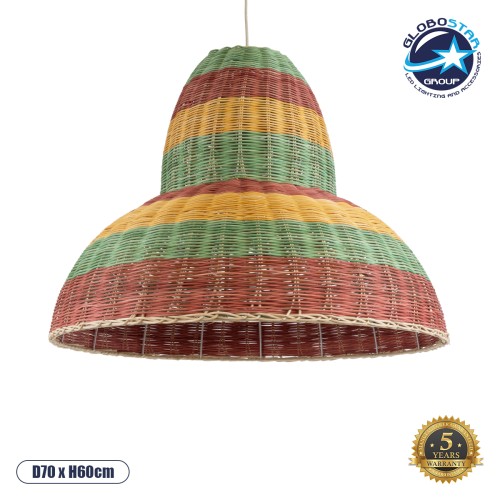 GLOBOSTAR® CABALLEROS 02058 Boho Κρεμαστό Φωτιστικό Οροφής με Ντουί 1 x E27 AC 220-240V IP20 - Πολύχρωμο - Μ70 x Π70 x Υ60cm