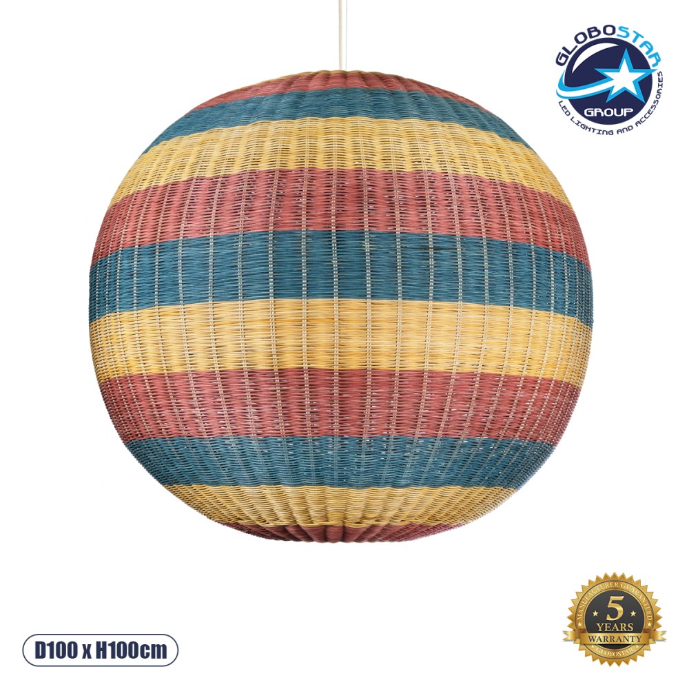 GLOBOSTAR® CABALLEROS 02064 Boho Κρεμαστό Φωτιστικό Οροφής με Ντουί 1 x E27 AC 220-240V IP20 - Πολύχρωμο - Μ100 x Π100 x Υ100cm