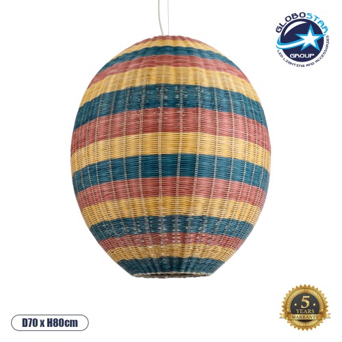 GLOBOSTAR® CABALLEROS 02066 Boho Κρεμαστό Φωτιστικό Οροφής με Ντουί 1 x E27 AC 220-240V IP20 - Πολύχρωμο - Μ70 x Π70 x Υ80cm