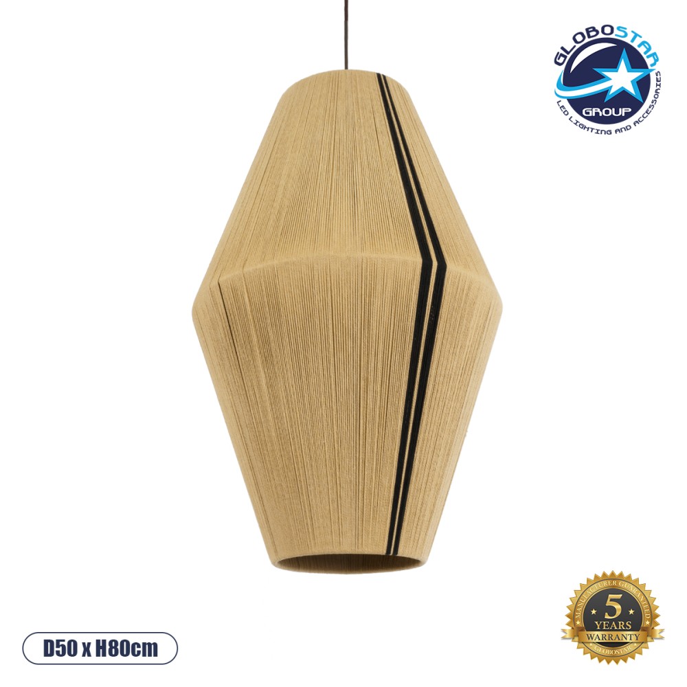 GLOBOSTAR® SALERNO 02077 Boho Κρεμαστό Φωτιστικό Οροφής με Ντουί 1 x E27 AC 220-240V IP20 - Μπεζ & Μαύρο - Μ50 x Π50 x Υ80cm