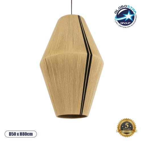 GLOBOSTAR® SALERNO 02077 Boho Κρεμαστό Φωτιστικό Οροφής με Ντουί 1 x E27 AC 220-240V IP20 - Μπεζ & Μαύρο - Μ50 x Π50 x Υ80cm