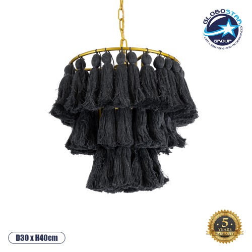 GLOBOSTAR® MISSOULA 02087 Boho Κρεμαστό Φωτιστικό Οροφής με Ντουί 1 x E27 AC 220-240V IP20 - Μαύρο & Χρυσό - Μ30 x Π30 x Υ40cm