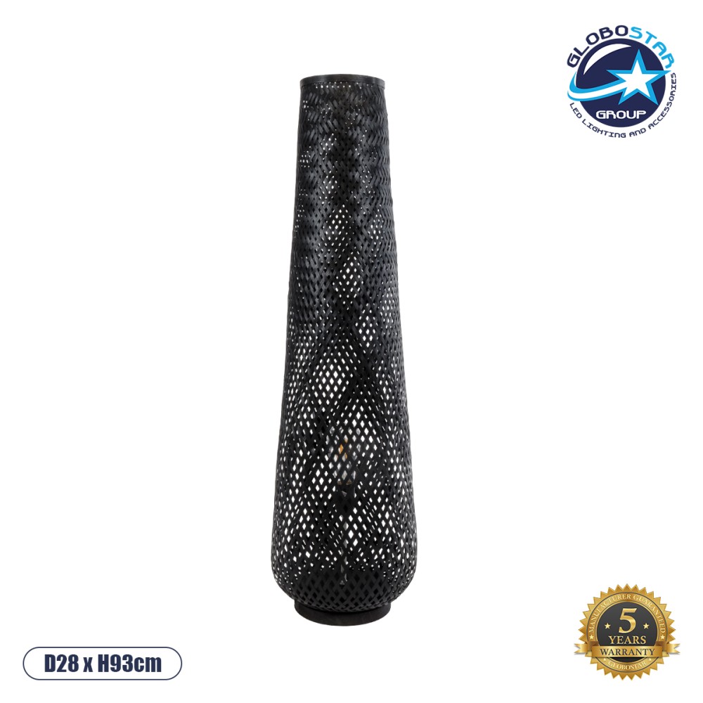 GLOBOSTAR® MAMIZU 02110 Boho Επιδαπέδιο Φωτιστικό με Ντουί 1 x E27 AC 220-240V IP20 - Μαύρο - Μ28 x Π28 x Υ93cm