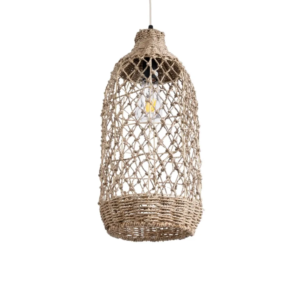 GLOBOSTAR® ECUADOR 02116 Boho Κρεμαστό Φωτιστικό Οροφής με Ντουί 1 x E27 AC 220-240V IP20 - Μπεζ - Μ23 x Π23 x Υ50cm