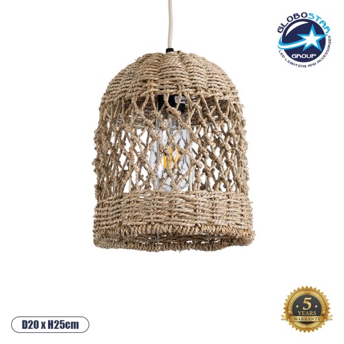 GLOBOSTAR® ECUADOR 02121 Boho Κρεμαστό Φωτιστικό Οροφής με Ντουί 1 x E27 AC 220-240V IP20 - Μπεζ - Μ20 x Π20 x Υ25cm