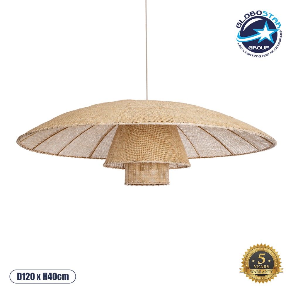 GLOBOSTAR® ZORA 02140 Boho Κρεμαστό Φωτιστικό Οροφής με Ντουί 1 x E27 AC 220-240V IP20 - Μπεζ - Μ120 x Π120 x Υ40cm