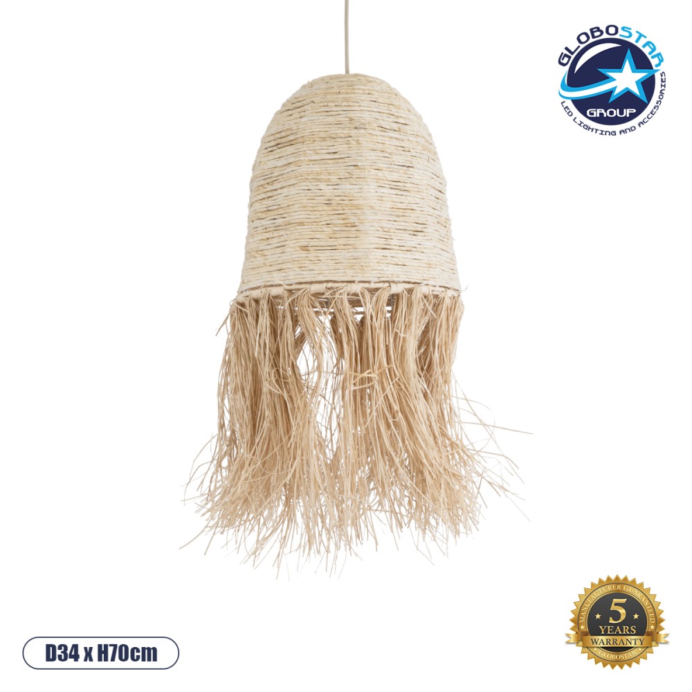 GLOBOSTAR® AREMBEPE 02178 Boho Κρεμαστό Φωτιστικό Οροφής με Ντουί 1 x E27 AC 220-240V IP20 - Μπεζ - Μ34 x Π34 x Υ70cm