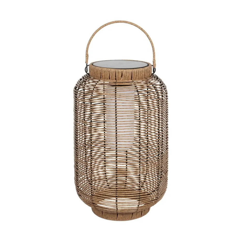 GLOBOSTAR® GRAMBIAN 02304 Boho Επιδαπέδιο Φωτιστικό με IR Ασύρματο Χειριστήριο LED 5W 200lm 180° με Ενσωματωμένο Φωτοβολταϊκό Panel 6V 1W & Επαναφορτιζόμενη Μπαταρία Li-ion 3.2V 1000mAh Αδιάβροχο IP65 Θερμό Λευκό 2700K - Sanan SMD Chip - Μπεζ - Μ30 x 