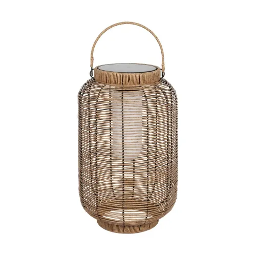 GLOBOSTAR® GRAMBIAN 02304 Boho Επιδαπέδιο Φωτιστικό με IR Ασύρματο Χειριστήριο LED 5W 200lm 180° με Ενσωματωμένο Φωτοβολταϊκό Panel 6V 1W & Επαναφορτιζόμενη Μπαταρία Li-ion 3.2V 1000mAh Αδιάβροχο IP65 Θερμό Λευκό 2700K - Sanan SMD Chip - Μπεζ - Μ30 x 