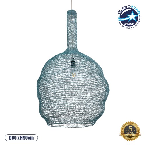 GLOBOSTAR® KENTUCKY 02355 Vintage Κρεμαστό Φωτιστικό Οροφής με Ντουί 1 x E27 AC 220-240V IP20 - Τιρκουάζ - Μ60 x Π60 x Υ90cm