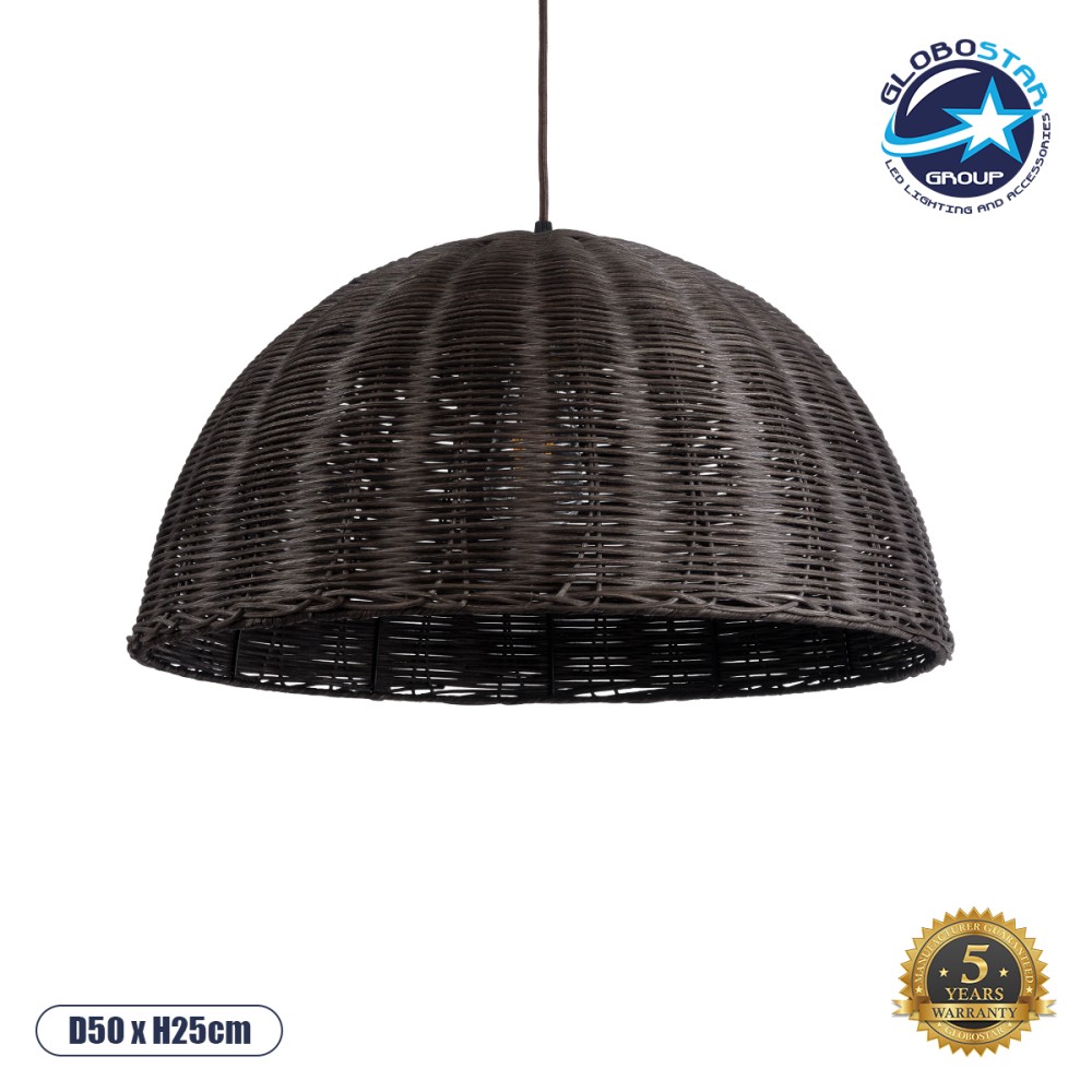 GLOBOSTAR® MONTANA 02381 Boho Κρεμαστό Φωτιστικό Οροφής με Ντουί 1 x E27 AC 220-240V IP20 - Καφέ - Μ50 x Π50 x Υ25cm
