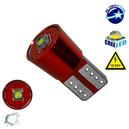 GloboStar® T10 W5W 04476Λαμπτήρας LED T10 Can Bus με 1 CREE LED 12v 6000k