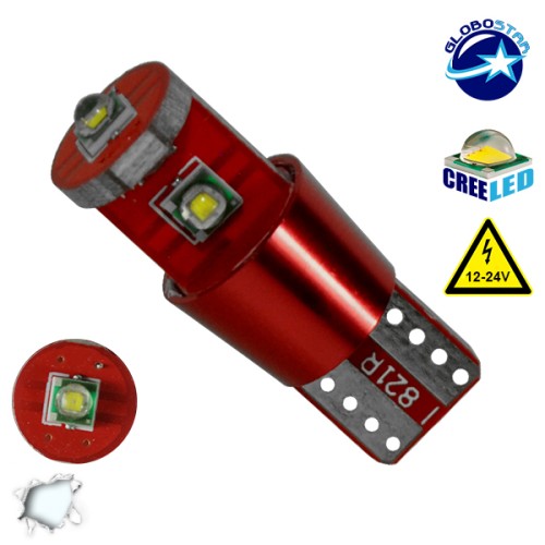 GloboStar® T10 W5W 04477 Λαμπτήρας LED T10 Can Bus με 3 CREE LED 12v 6000k