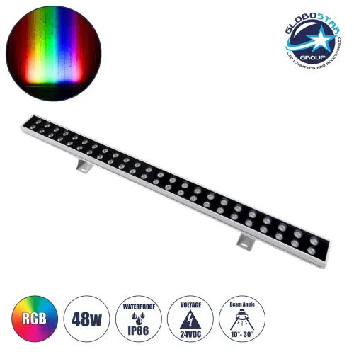GLOBOSTAR® WASHERMOZA 90163 Μπάρα Φωτισμού Wall Washer LED 48W 4080lm 10-30° DC 24V Αδιάβροχο IP66 Πολύχρωμο RGB Dimmable DMX512 - Bridgelux SMD Chip - Γκρι Ανθρακί - Μ100 x Π8.5 x Υ4cm - 3 Χρόνια Εγγύηση