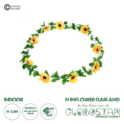 GloboStar® 09029 Τεχνητό Κρεμαστό Φυτό Διακοσμητική Γιρλάντα Μήκους 2.2 μέτρων με 10 X Μεγάλα Ηλιοτρόπια Κίτρινα