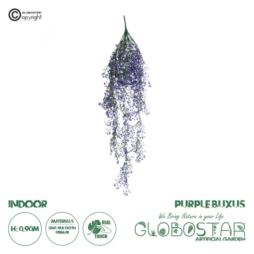 GloboStar® 09037 Τεχνητό Κρεμαστό Διακοσμητικό Φυτό Μήκους 1.2 μέτρων με 15 X Κλαδιά Φύλλωμα Ρούστικ Πράσινο Μωβ