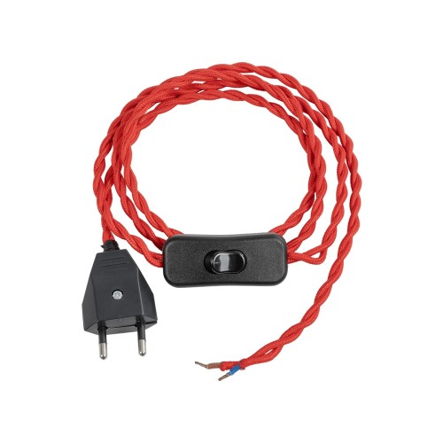 GLOBOSTAR® WHIP 77675 Μοντέρνο DIY Πλεκτό Καλώδιο με Διακόπτη On/Off AC 220-240V IP20 - Κόκκινο & Μαύρο - Μ140 x Π2.7 x Υ1.9cm