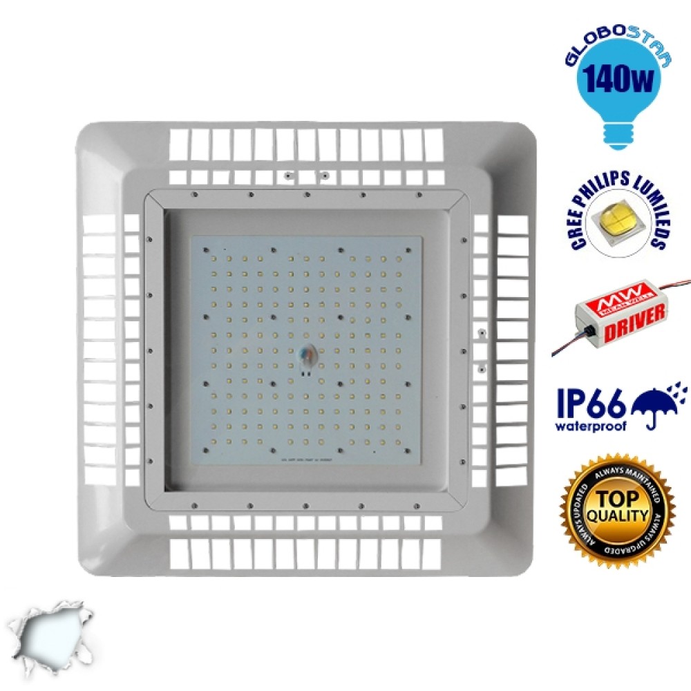 GloboStar® 115090 Φωτιστικό Οροφής για Βενζινάδικα Gas Station 140W AC 230V 19600lm 60° Αδιάβροχο IP65 Φυσικό Λευκό 5000K