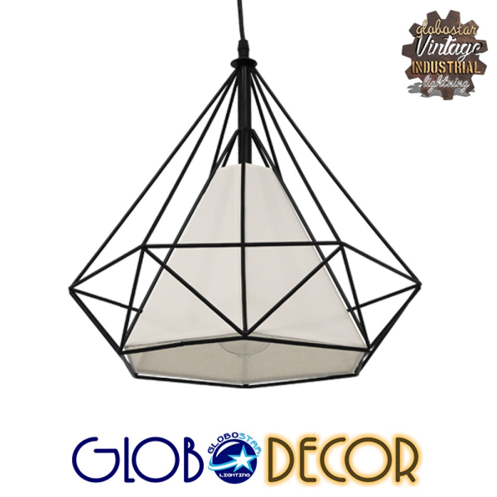 GLOBOSTAR® KAIRI 01618 Μοντέρνο Κρεμαστό Φωτιστικό Οροφής με Ντουί 1 x E27 AC 220-240V IP20 - Μαύρο & Λευκό - Μ38 x Π38 x Υ39cm