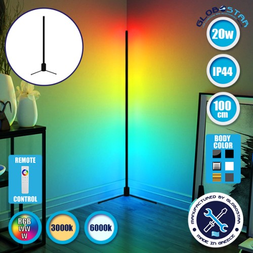 Μοντέρνο Minimal Επιδαπέδιο Μαύρο Φωτιστικό 100cm LED 20 Watt με Ασύρματο Χειριστήριο Αφής 2.4G RF & Dimmer RGBW+WW Πολύχρωμο - Ψυχρό - Ημέρας - Θερμό GloboStar ALIEN Design GLOBO-100-9
