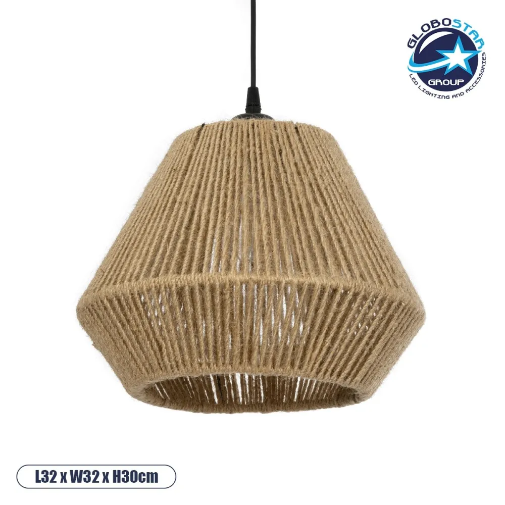 GLOBOSTAR® GLARO 201-0112 Vintage Κρεμαστό Φωτιστικό Οροφής με Ντουί 1 x E27 AC 220-240V IP20 - Μπεζ & Μαύρο - Μ32 x Π32 x Υ30cm