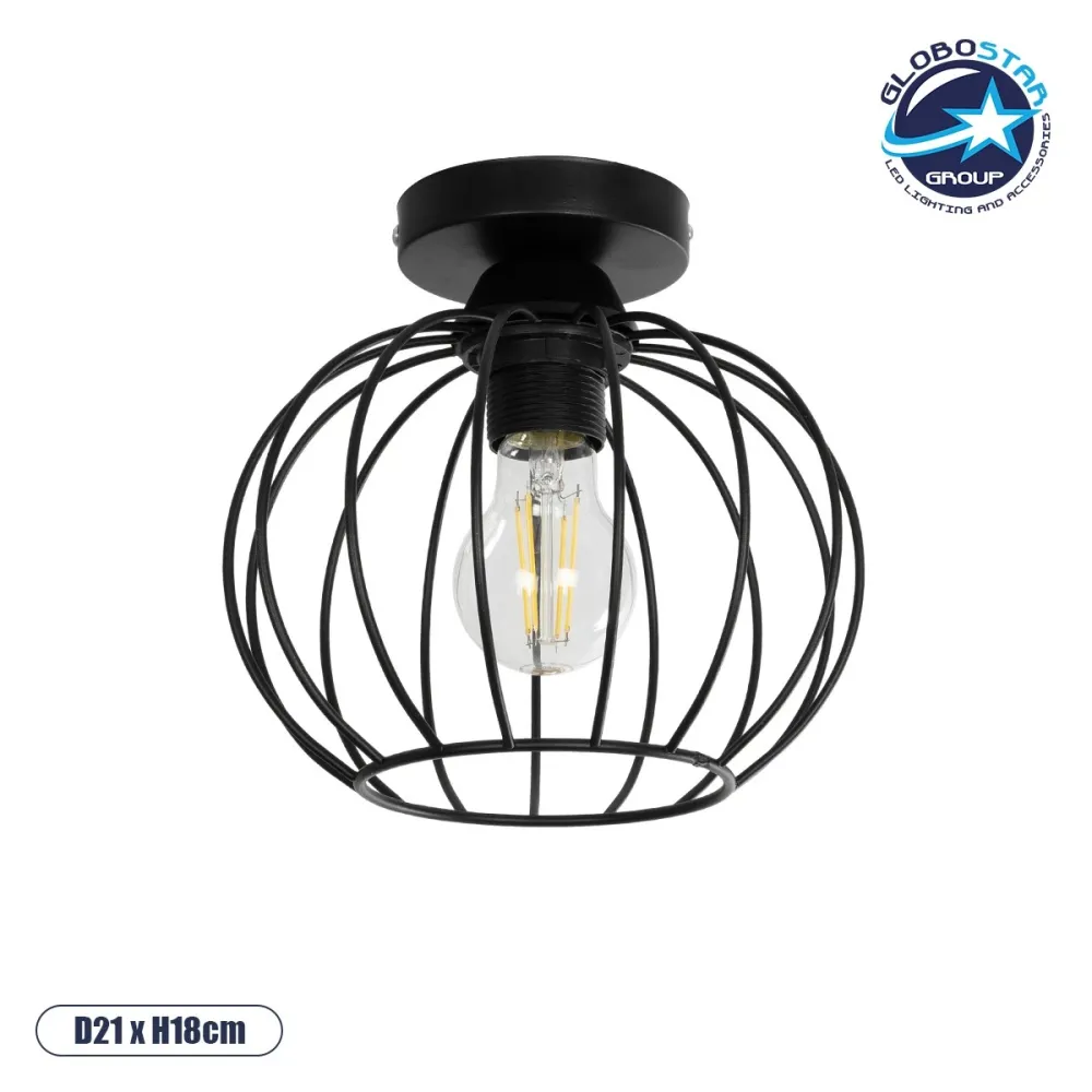GLOBOSTAR® BITUIN 201-0116 Μοντέρνο Φωτιστικό Οροφής με Ντουί 1 x E27 AC 220-240V IP20 - Μαύρο - Μ21 x Π21 x Υ18cm
