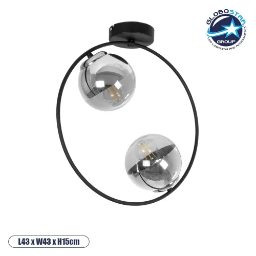GLOBOSTAR® CITY 202-0040 Μοντέρνο Φωτιστικό Οροφής με Ντουί 2 x E27 AC 220-240V IP20 - Διάφανο & Μαύρο - Μ45 x Π15 x Υ55cm