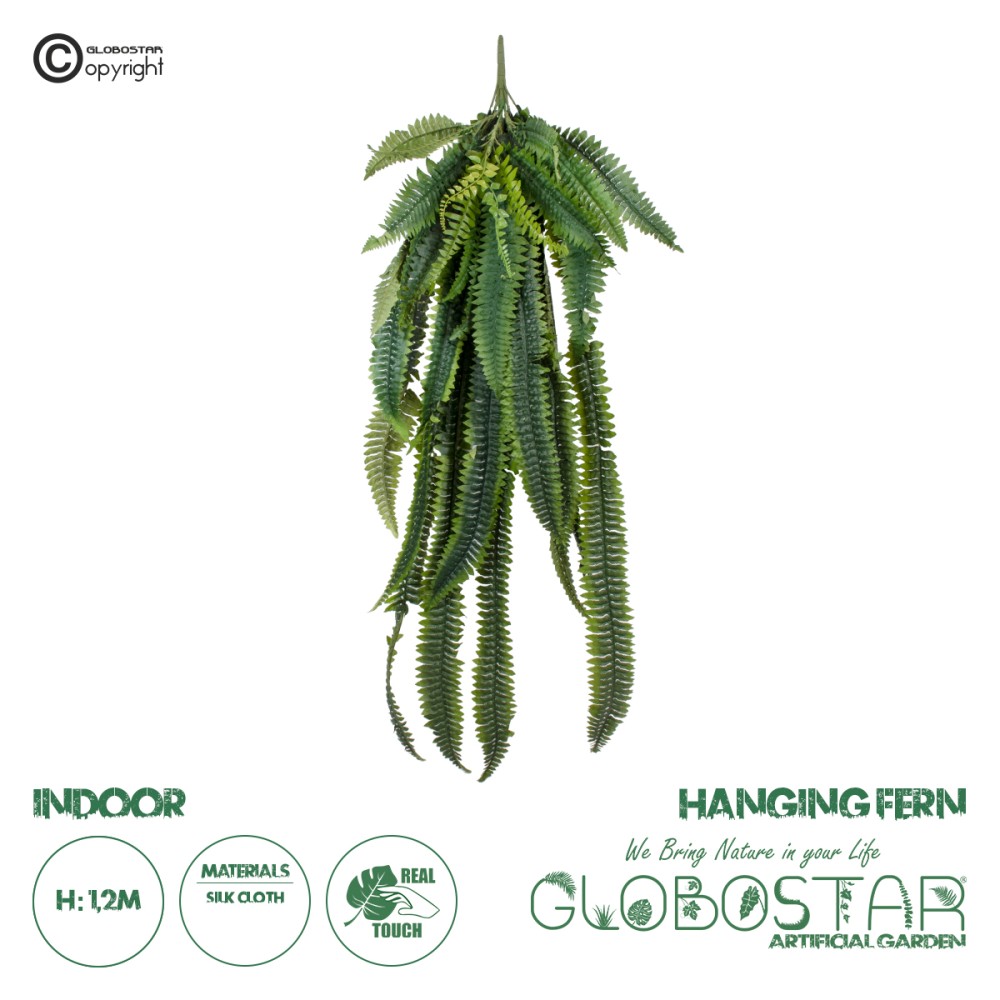 GloboStar® Artificial Garden FERN HANGING BRANCH 20247 Τεχνητό Διακοσμητικό Κρεμαστό Φυτό Φτέρη Υ120cm