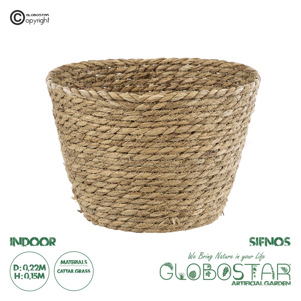 GloboStar® Artificial Garden SIFNOS 20267 Διακοσμητικό Πλεκτό Καλάθι - Κασπώ Γλάστρα - Flower Pot Μπεζ Φ22cm x Υ15cm