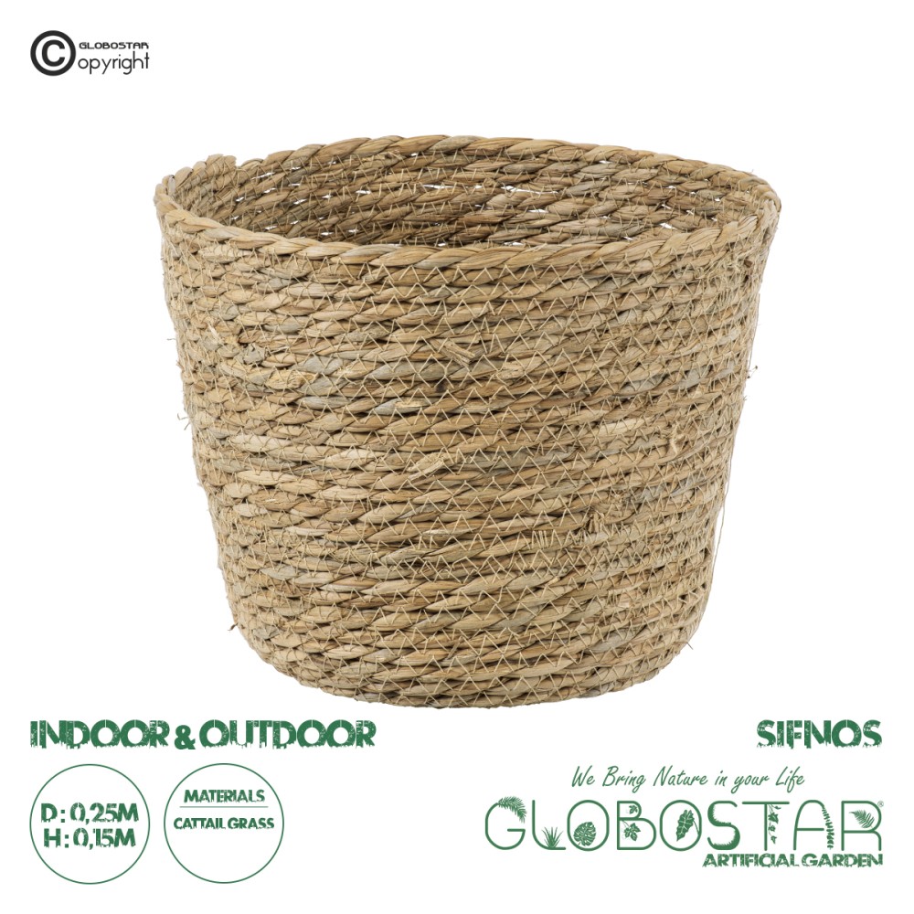 GloboStar® Artificial Garden SIFNOS 20268 Διακοσμητικό Πλεκτό Καλάθι - Κασπώ Γλάστρα - Flower Pot Μπεζ Φ25cm x Υ15cm