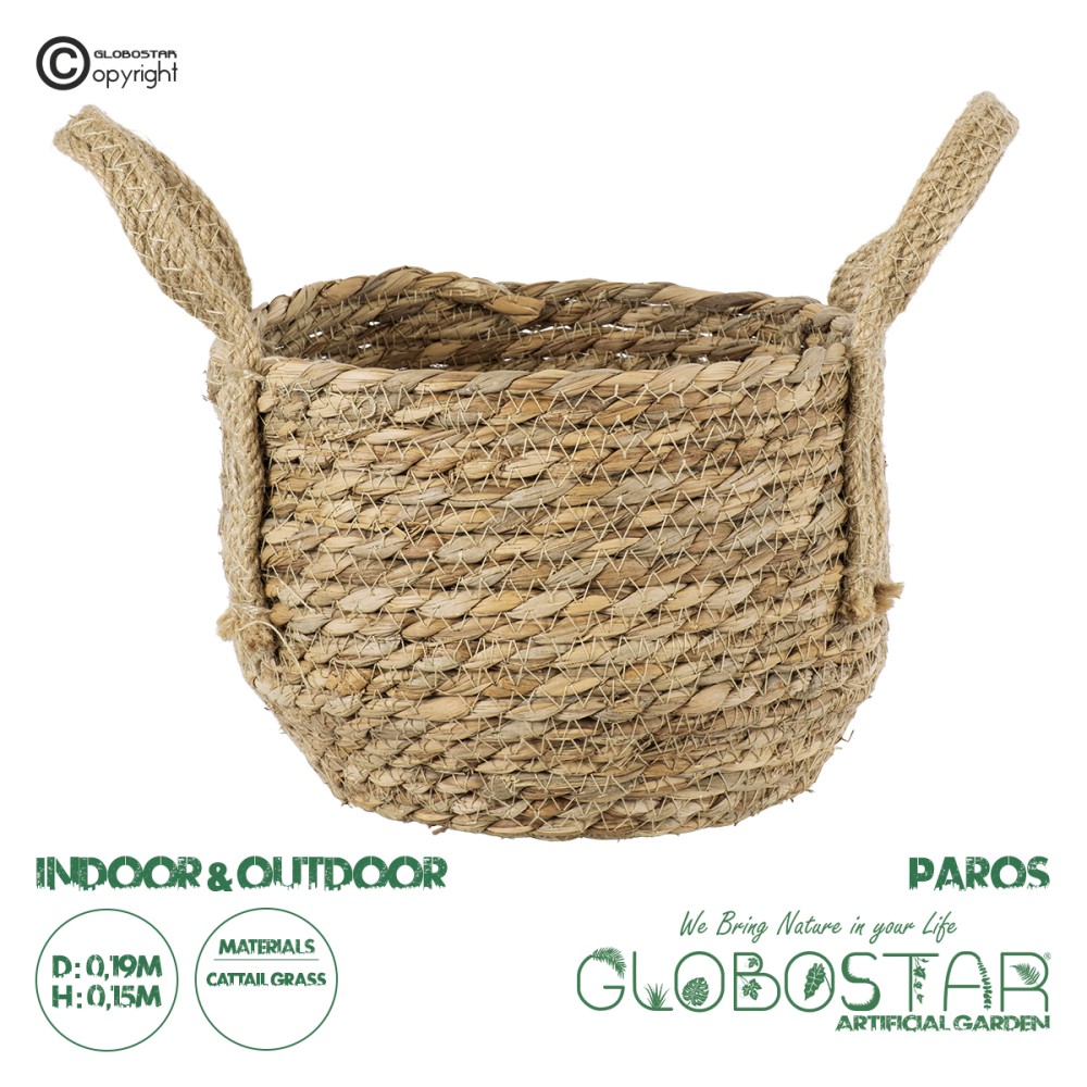 GloboStar® Artificial Garden PAROS 20275 Διακοσμητικό Πλεκτό Καλάθι - Κασπώ Γλάστρα - Flower Pot Μπεζ Φ19cm x Υ15cm