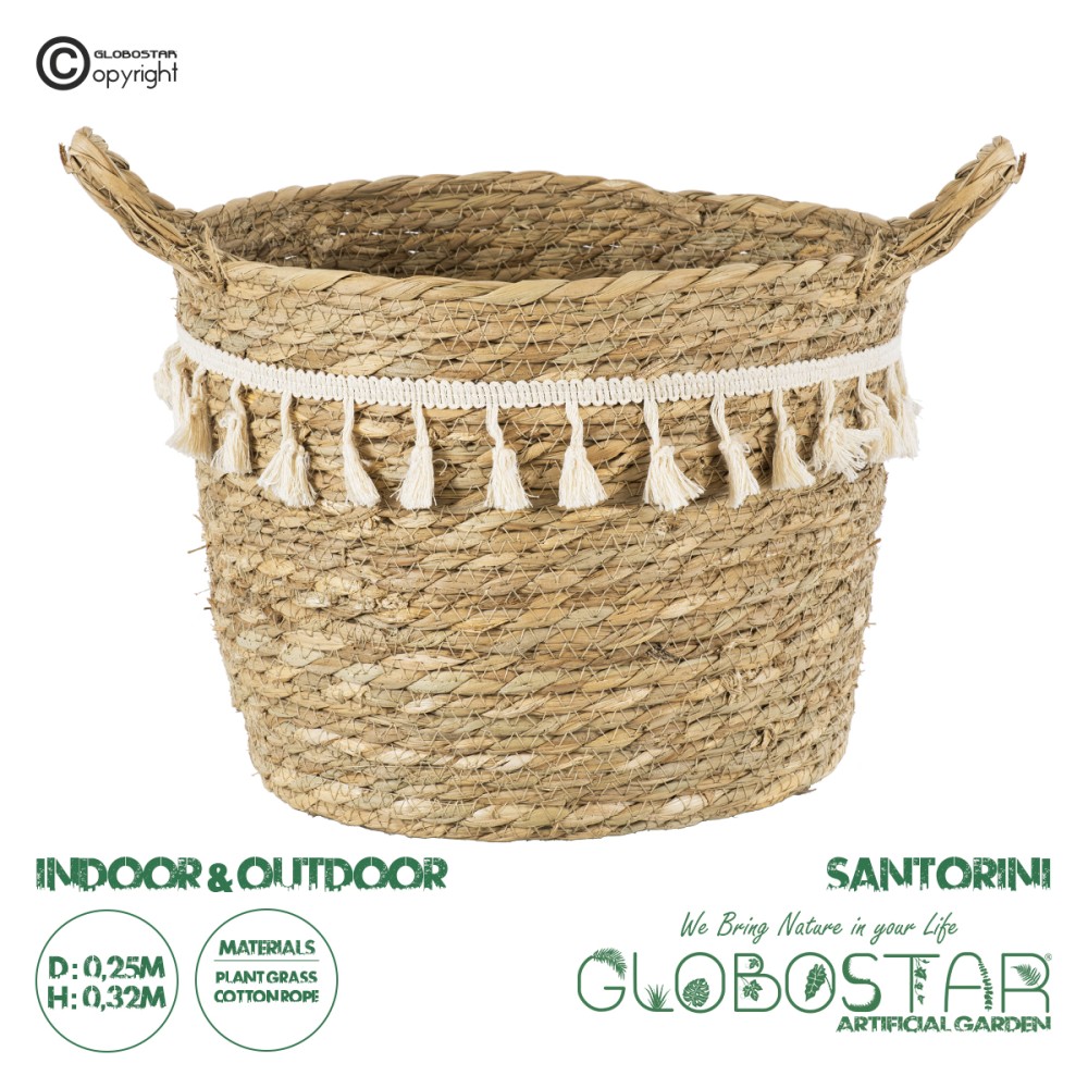 GloboStar® Artificial Garden SANTORINI 20285 Διακοσμητικό Πλεκτό Καλάθι - Κασπώ Γλάστρα - Flower Pot Μπεζ με Μακραμέ Φ25cm x Υ23cm