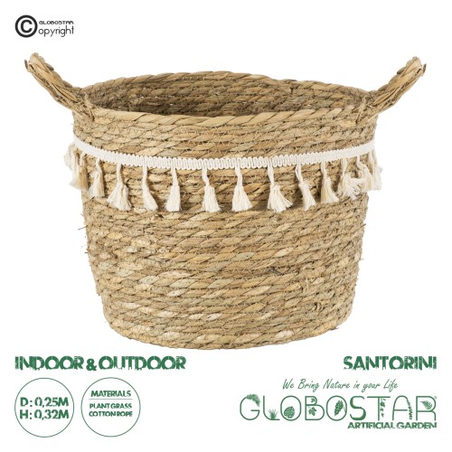 GloboStar® Artificial Garden SANTORINI 20285 Διακοσμητικό Πλεκτό Καλάθι - Κασπώ Γλάστρα - Flower Pot Μπεζ με Μακραμέ Φ25cm x Υ23cm