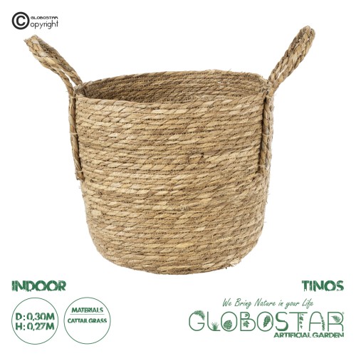 GloboStar® Artificial Garden TINOS 20291 Διακοσμητικό Πλεκτό Καλάθι - Κασπώ Γλάστρα - Flower Pot Μπεζ Φ30cm x Υ27cm