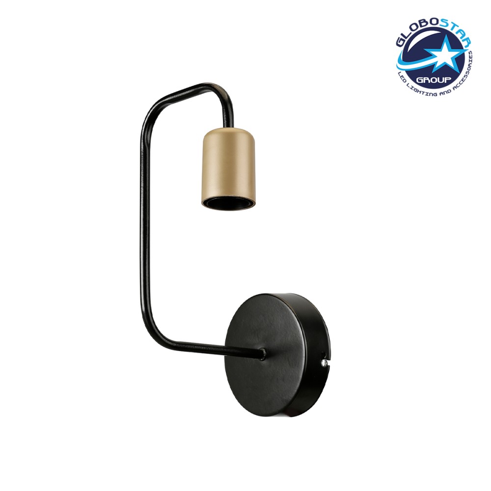 GLOBOSTAR® JUNO 203-0013 Μοντέρνο Φωτιστικό Τοίχου - Απλίκα με Ντουί 1 x E27 AC 220-240V IP20 - Μαύρο & Χρυσό - Μ18.5 x Π18.5 x Υ28cm
