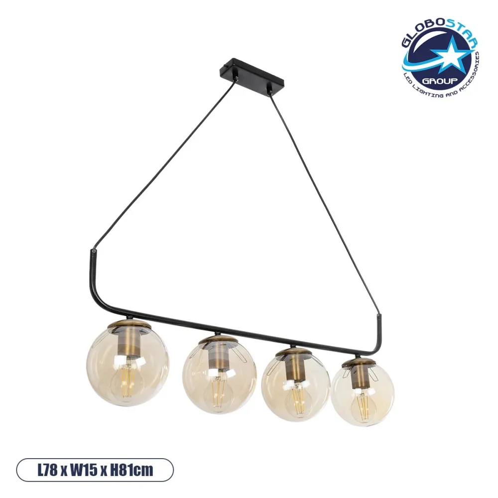 GLOBOSTAR® LATTICE 203-0018 Μοντέρνο Κρεμαστό Φωτιστικό Οροφής με Ντουί 4 x E27 AC 220-240V IP20 - Μαύρο & Μπρούτζινο - Μ78 x Π15 x Υ81cm