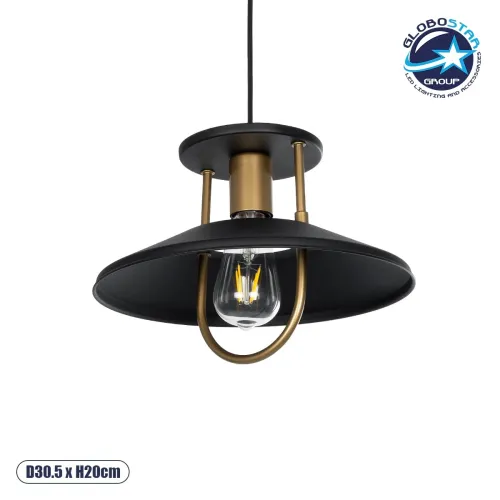 GLOBOSTAR® BILLA 203-0042 Vintage Κρεμαστό Φωτιστικό Οροφής με Ντουί 1 x E27 AC 220-240V IP20 - Μαύρο & Χρυσό - M30.5 x Π30.5 x Υ20cm