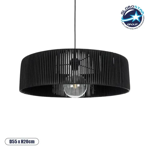 GLOBOSTAR® KYCLOS 203-0046 Boho Κρεμαστό Φωτιστικό Οροφής με Ντουί 1 x E27 AC 220-240V IP20 - Μαύρο - M55 x Π55 x Υ20cm