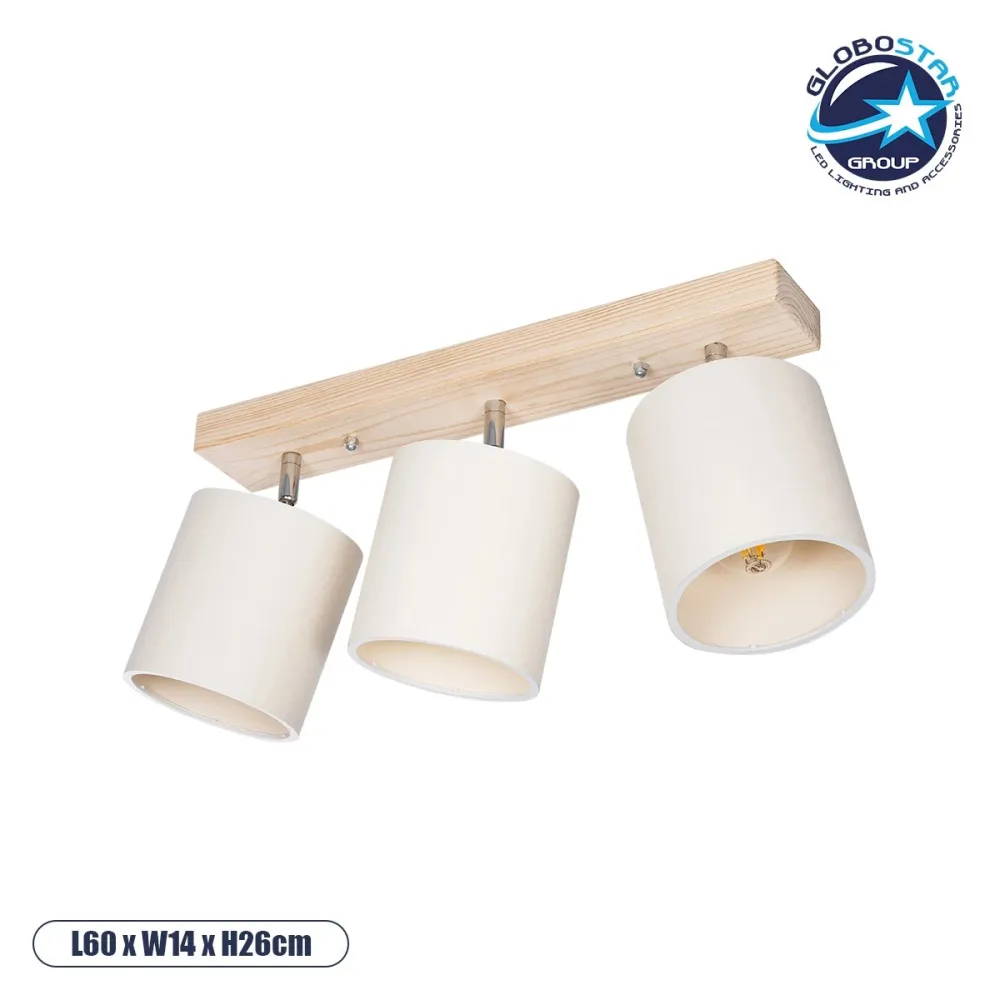 GLOBOSTAR® CUP 203-0058 Vintage Φωτιστικό Οροφής με Ντουί 3 x E27 AC 220-240V IP20 - Λευκό & Μπεζ - Μ60 x Π14 x Υ26cm