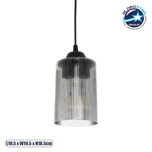 GLOBOSTAR® TORUS 203-0063 Μοντέρνο Κρεμαστό Φωτιστικό Οροφής με Ντουί 1 x E27 AC 220-240V IP20 - Μαύρο & Μαύρο Φιμέ - Μ10.5 x Π10.5 x Υ18.5cm