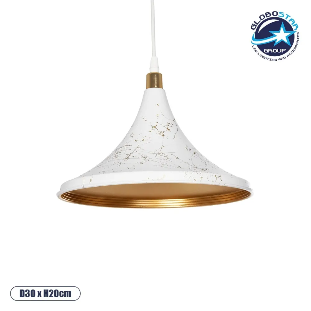GLOBOSTAR® MARBLE 203-0098 Μοντέρνο Κρεμαστό Φωτιστικό Οροφής με Ντουί 1 x E27 AC 220-240V IP20 - Λεύκο & Χρυσό - Μ30 x Π30 x Υ20cm